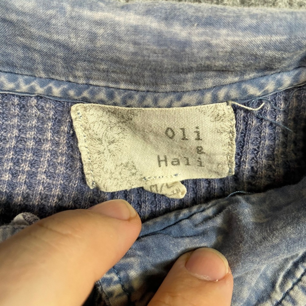Oli & Hali Blue Mineral Wash Waffle Knit Oversized Button Down Shirt DS6172 M/L - Picture 5 of 7